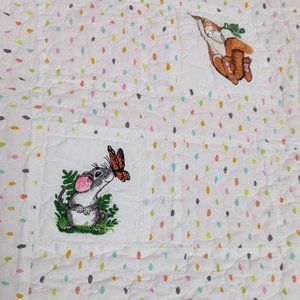 37x40 Baby Quilt Lap Blanket white orange embroidered woodland creatures cottage